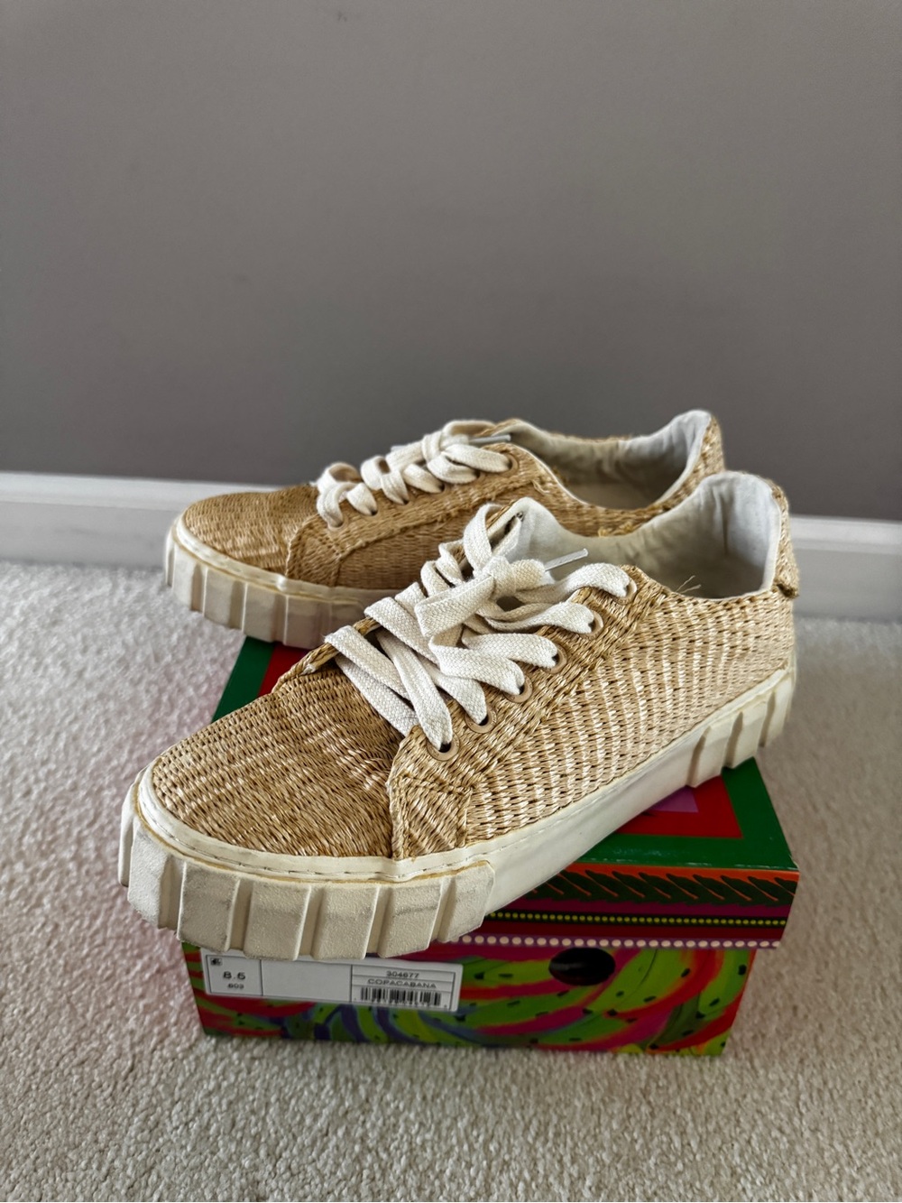 Farm Rio Woven Straw Platform Sneakers with White Laces